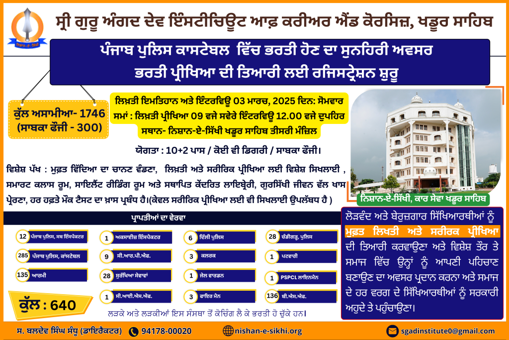 Registration Form For Entrance (Sri Guru Angad Dev Institute of Career and Courses)